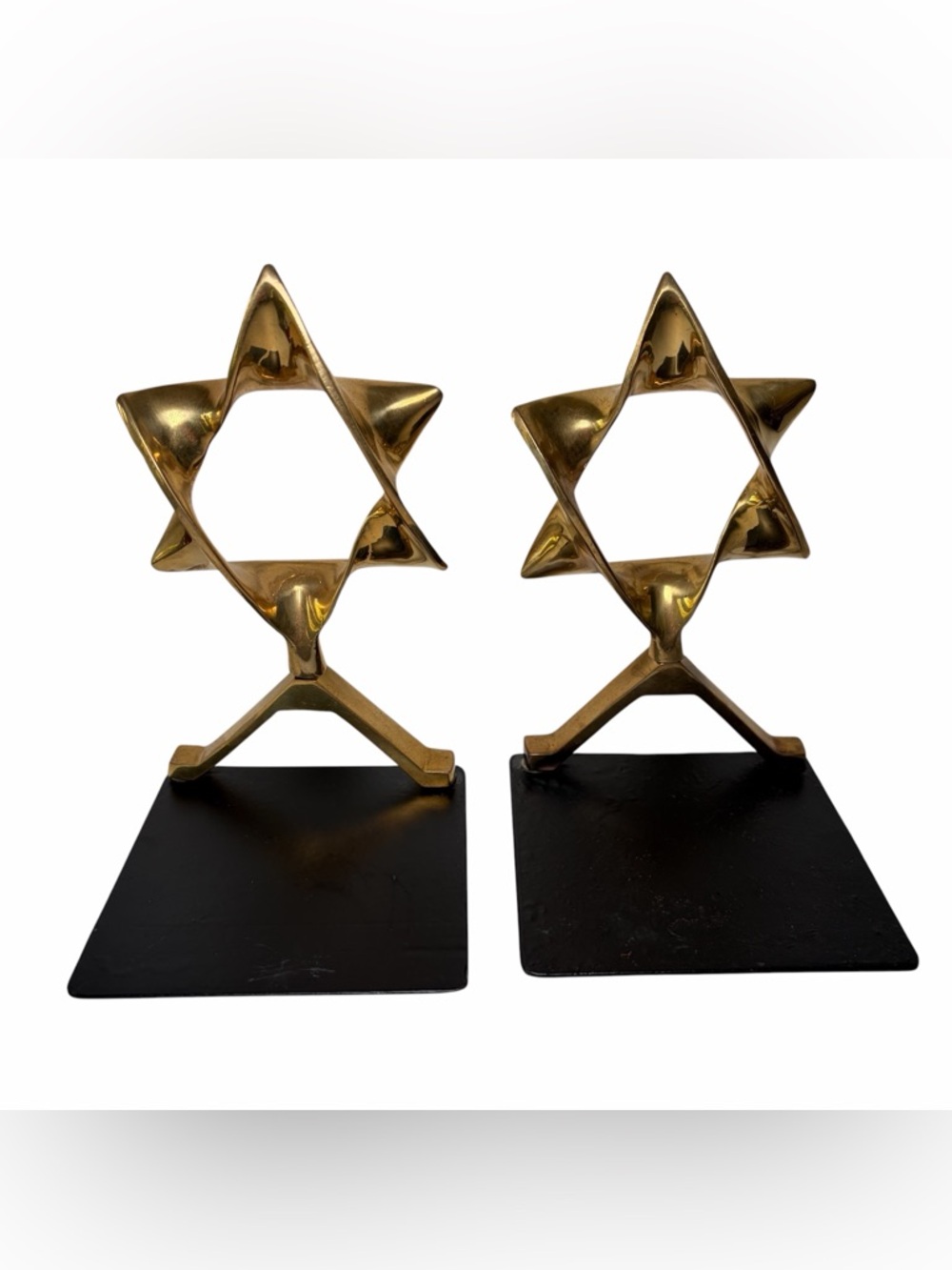 Set of 2 Modernist Judaica Polished Brass Star of David Bookends UNIQUE India